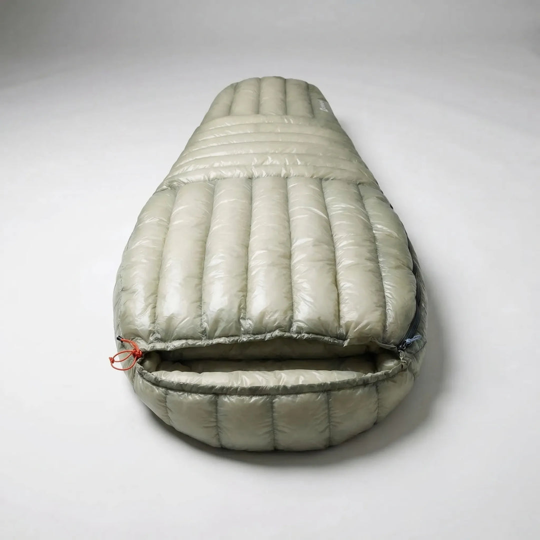 Warm ultralight mummy down sleeping bag for cold weather backpacking, hiking & outdoor trips.