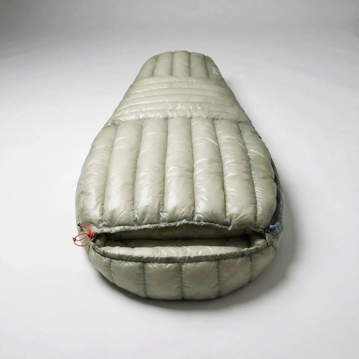 Warm ultralight mummy down sleeping bag for cold weather backpacking, hiking & outdoor trips.