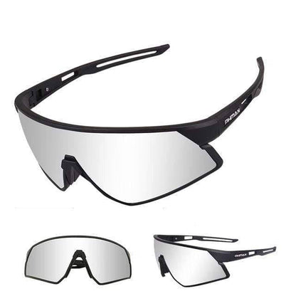 Unisex ultralight polarized cycling sunglasses, black frame, gray lenses, side view detail for cycling eyewear