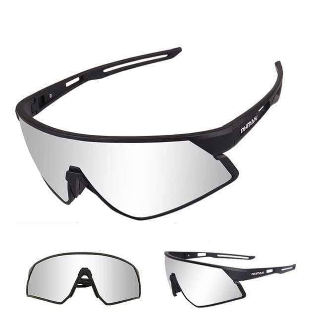 Unisex ultralight polarized cycling sunglasses, black frame, gray lenses, side view detail for cycling eyewear