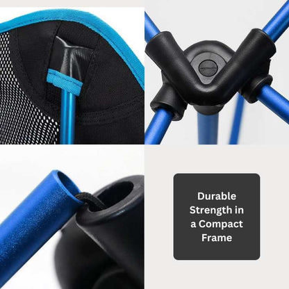 A person easily setting up an ultralight portable folding camp chair, emphasizing its compact and portable features.