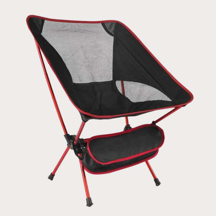 Group of various colored ultralight portable folding camp chairs, showcasing their compact design for multi-use.