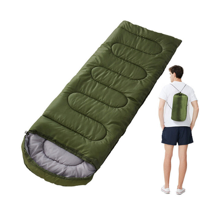 Portable sleeping bag in various colors, for camping and backpacking adventures