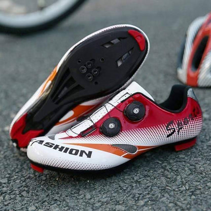 Athletic cycling shoes, gray with reflective elements, top view