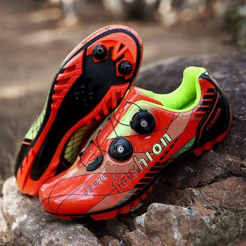 High-performance bike shoes, white with red details, side view