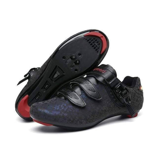 Unisex ultralight road cycling shoe, black, durable with three Velcro straps for comfort fit