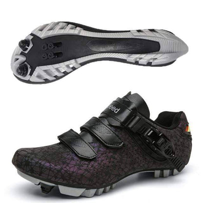 Close-up of the breathable upper of an ultralight unisex spin cycling shoe, focus on texture
