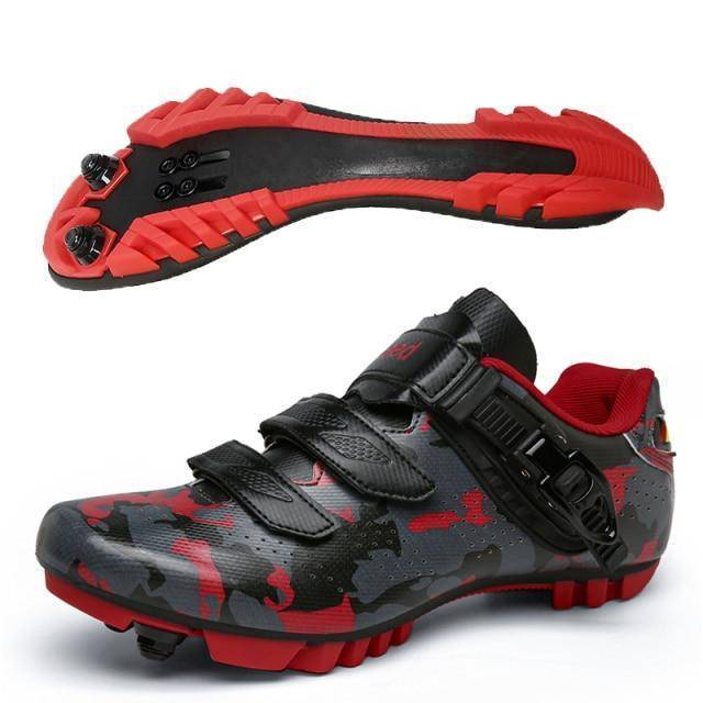 Side profile of a white unisex ultralight mountain bike shoe, showcasing sleek design and Velcro