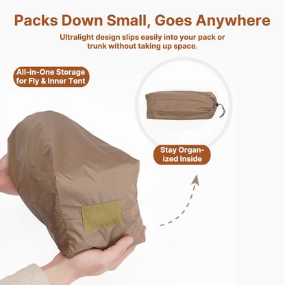 Solo bivy tent packed in its stuff sack, emphasizing ultralight portability for camping