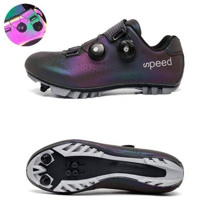 Top-down view of Ultralight SPD Bike Shoes, black and red, ideal for competitive cycling