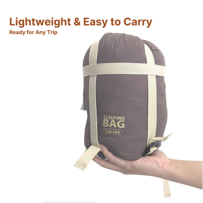 Envelope-style sleeping bag, fully extended, suitable for diverse camping environments