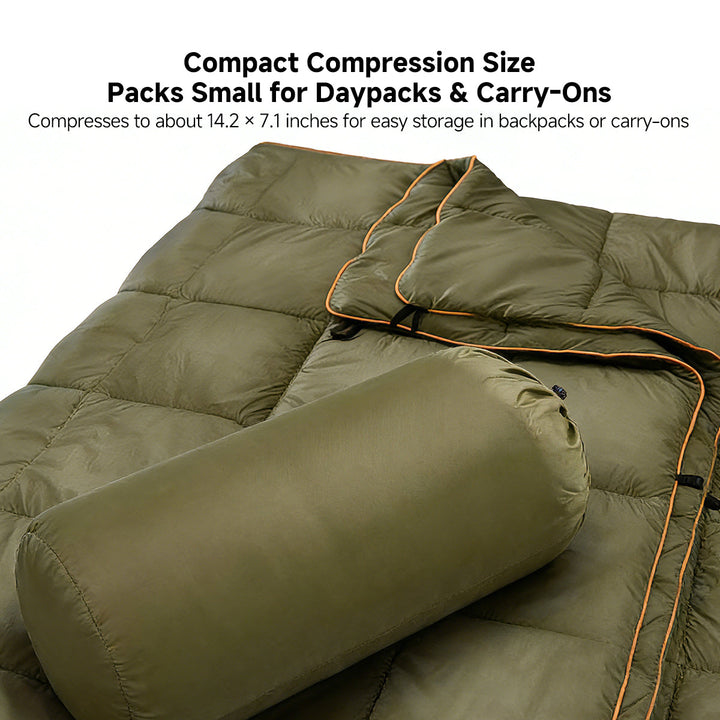 Camping blanket draped over shoulders, providing warmth around a campfire.