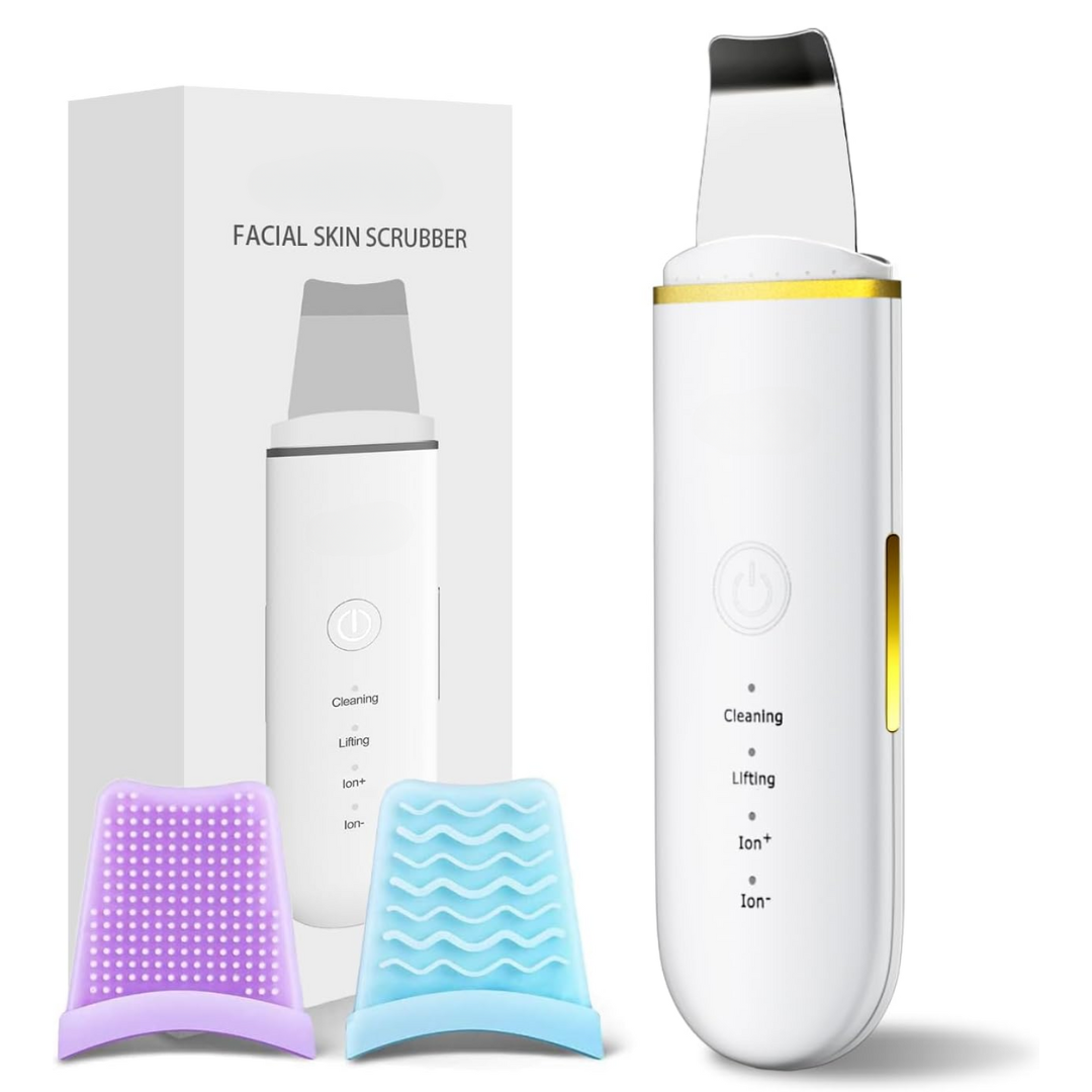 Unisex ultrasonic skin scrubber for deep cleansing & spa-like glow. Rechargeable facial treatment device.