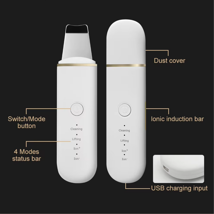 Powerful ultrasonic skin scrubber for deep cleansing, pore cleaning, and facial exfoliation.