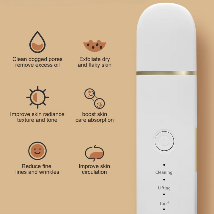 Skincare tool: rechargeable ultrasonic deep cleansing scrubber for a spa-like glow.