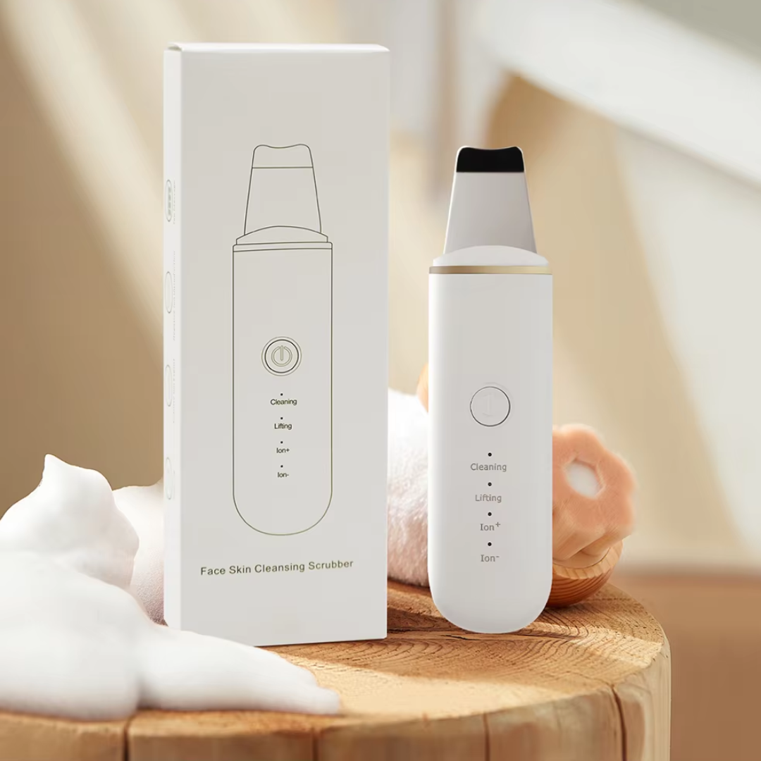 Deep cleansing and exfoliating ultrasonic facial scrubber, a unisex beauty device for radiant skin.