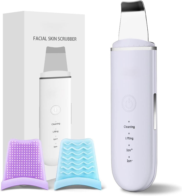 Deep cleansing ultrasonic skin scrubber, effective blackhead remover & pore cleaner. Exfoliation tool.