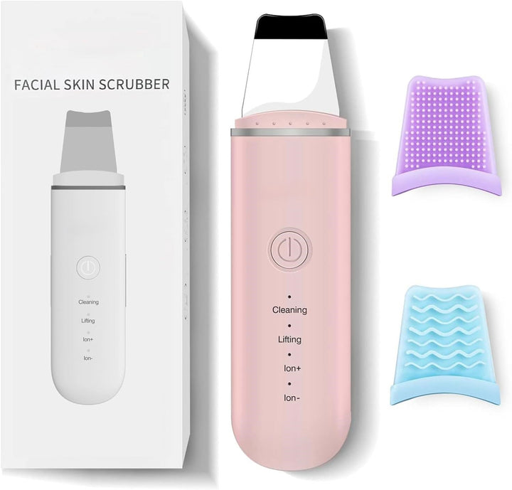 Rechargeable unisex ultrasonic facial scrubber for exfoliation & spa-like deep cleansing.