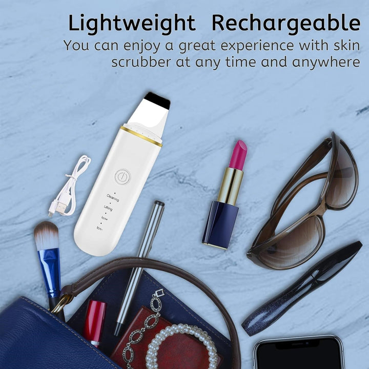 Rechargeable unisex skincare tool: ultrasonic deep cleansing skin scrubber for spa results.