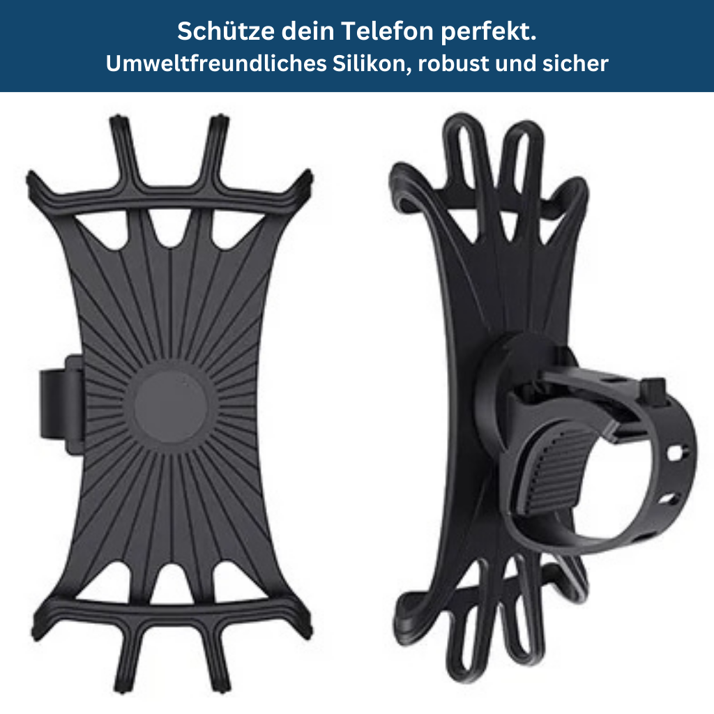 Sleek silver universal phone stand on a desk, enhancing workspace organization and accessibility.