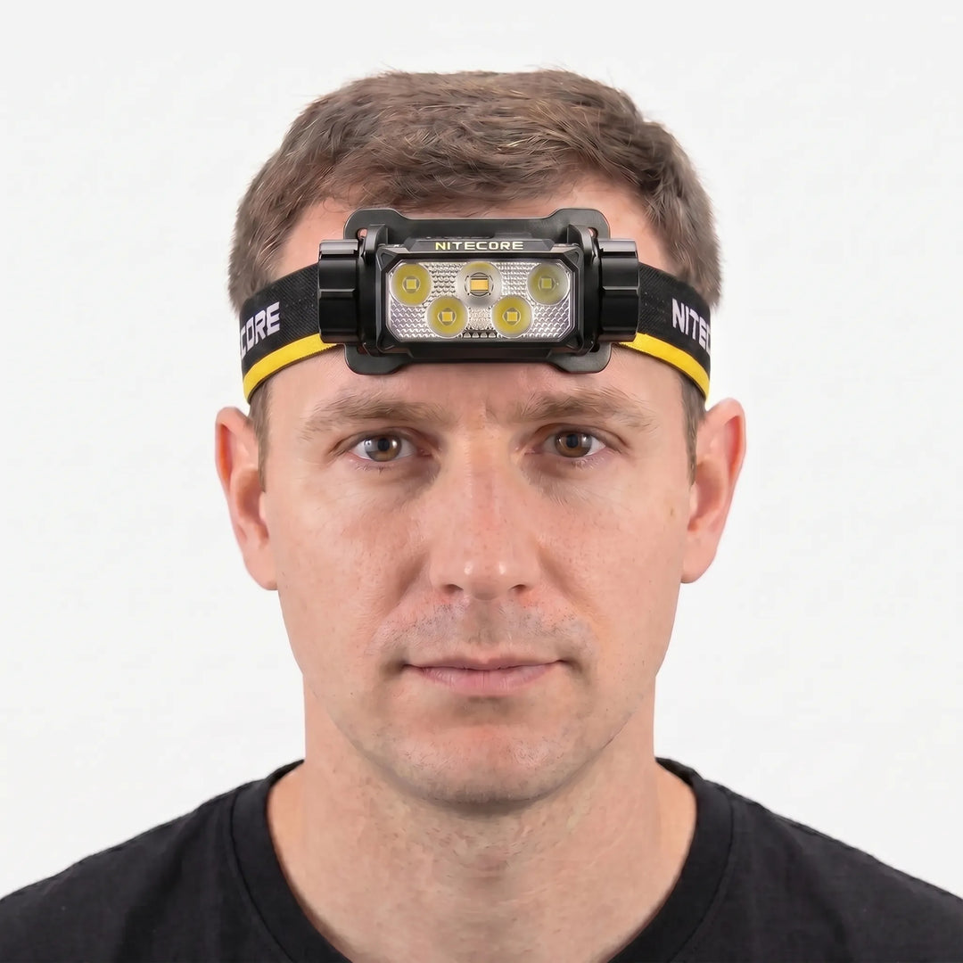 Bright LED headlamp with USB-C charging for outdoor adventures, night hiking, and essential camping gear.