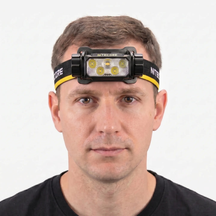 Bright LED headlamp with USB-C charging for outdoor adventures, night hiking, and essential camping gear.