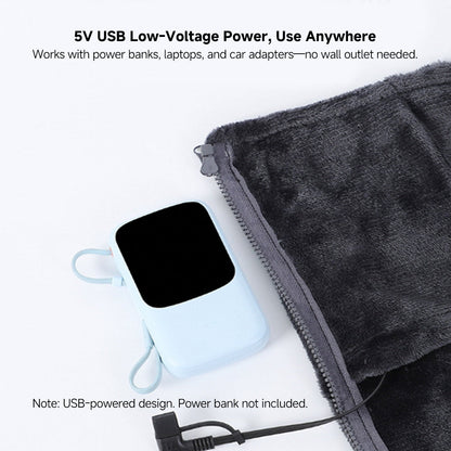 Cozy USB heated flannel blanket, versatile as a shawl, for ultimate cold season comfort.