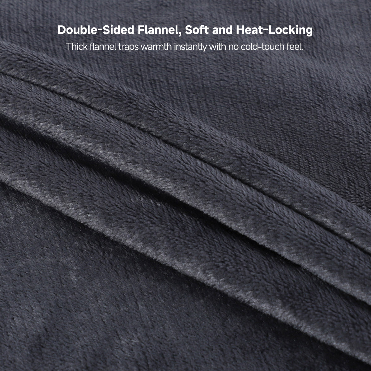 Electric USB heated throw blanket, gray flannel texture, perfect for staying warm portably.
