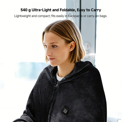 Gray portable USB electric shawl blanket, essential for cold season warmth in any setting.