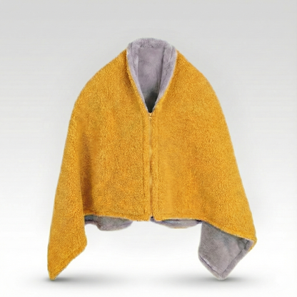 Unisex USB heated wearable blanket, gray, with 3-speed temperature settings, perfect for office comfort.