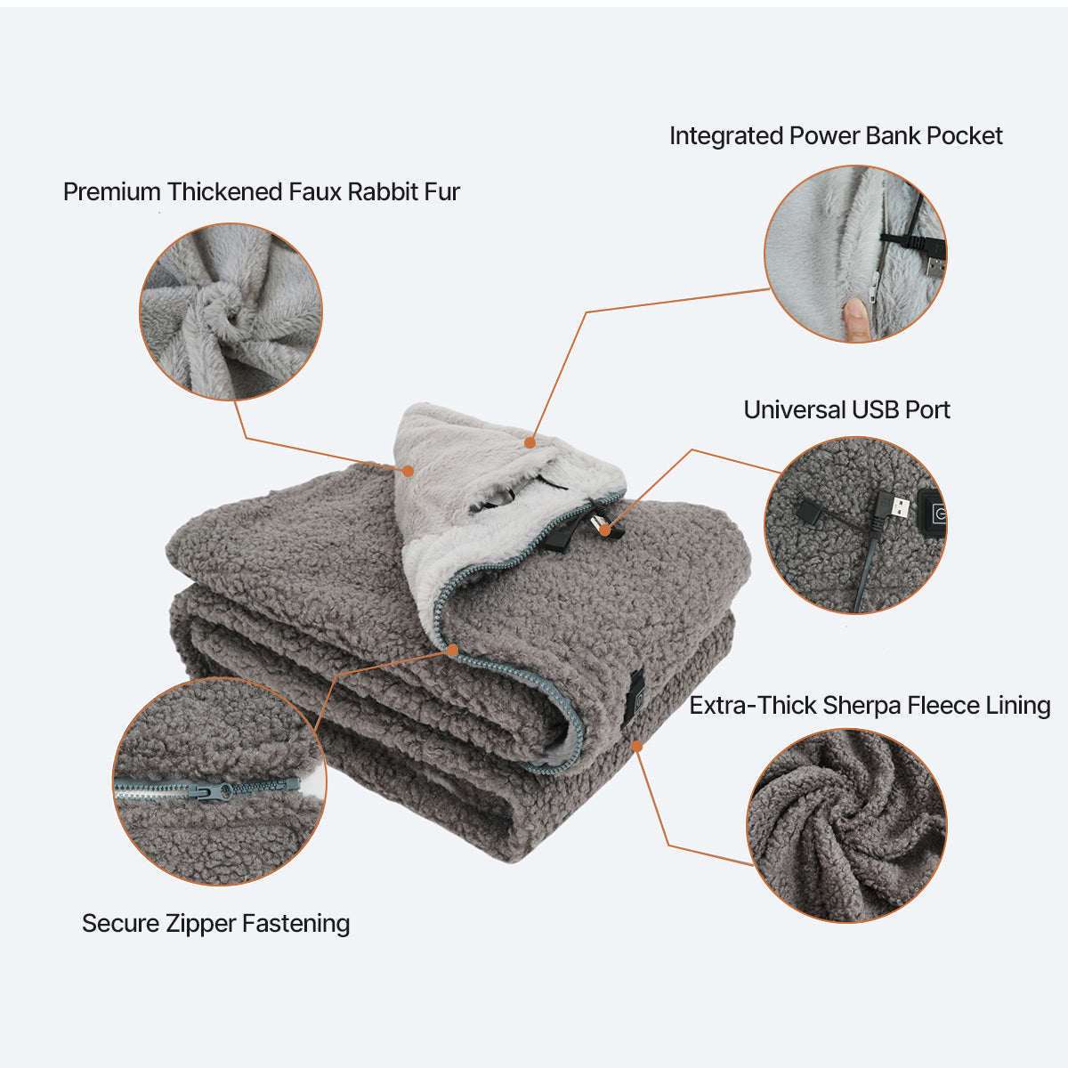 Washable USB heated wearable blanket, compact and folded, ready for travel or office use.