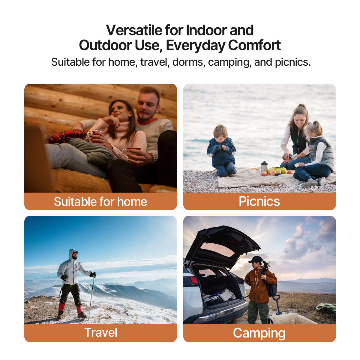 Heated blanket with 3-speed temperature control, USB powered, worn over a chair for ultimate warmth.