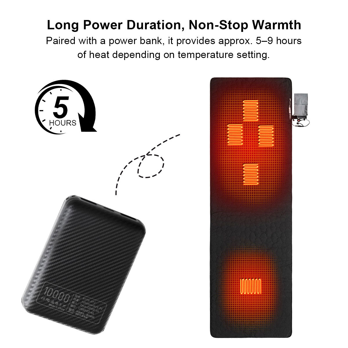 Folded USB Heated Yoga Mat with power bank, highlighting its portability for travel and outdoor gear.