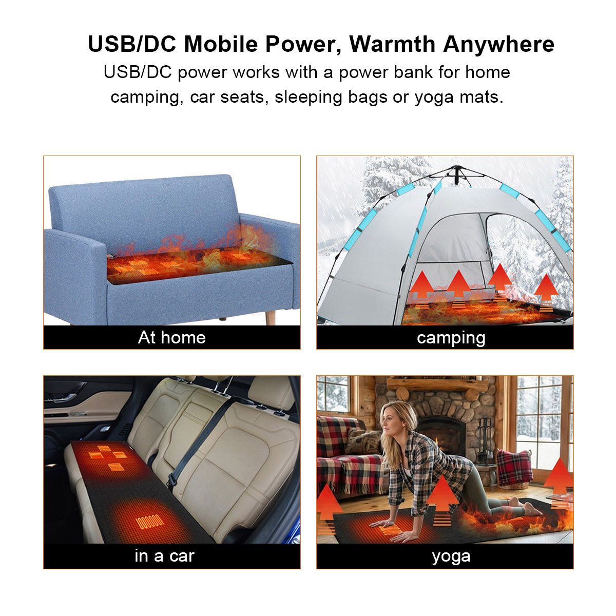 Group of friends using USB Heated Yoga Mats during an outdoor winter yoga session, enjoying warmth.