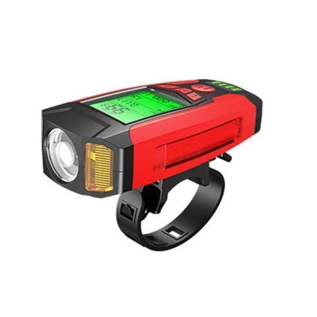 Cycling accessory: USB chargeable bike light with loud horn and speed display for commuters