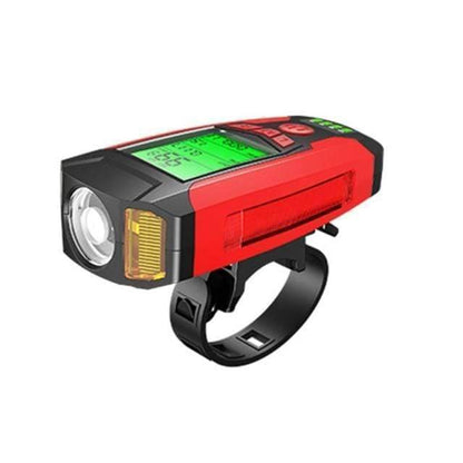 Cycling accessory: USB chargeable bike light with loud horn and speed display for commuters