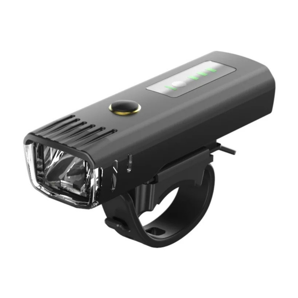 Unisex USB rechargeable headlamp, ideal for camping and hiking, shown lit on a dark background.