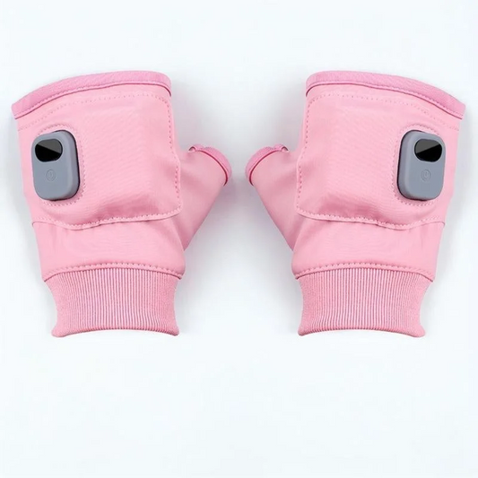 Unisex USB rechargeable heated fingerless gloves in black, offering winter warmth and hand comfort.