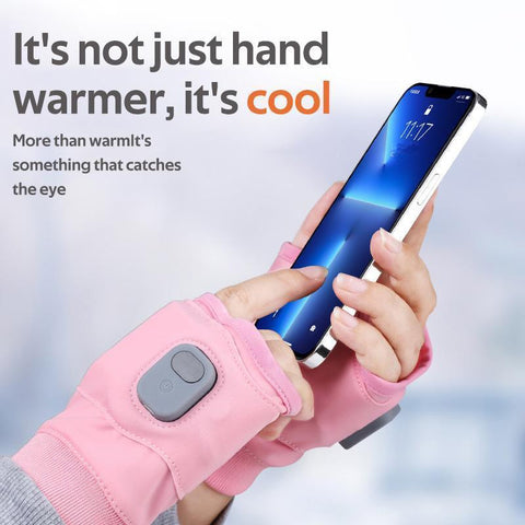 Stylish pink USB heated fingerless gloves, perfect for outdoor gear and staying cozy during winter cold.