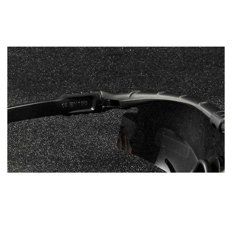 Close-up of tactical goggles with UV protection & polarized lenses for airsoft gear