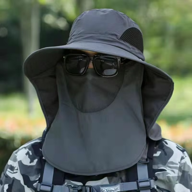 Unisex UV protection sun hat with wide brim & neck flap, perfect for hiking, fishing, and outdoor adventures.
