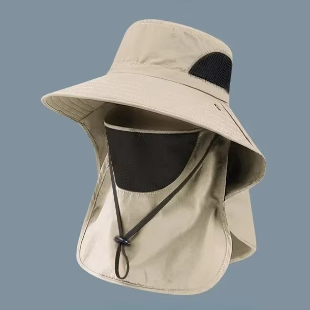 Camping hat: UV protection wide brim hat with a protective neck flap, essential for outdoor sports.