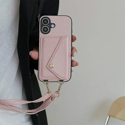 Streamline your carry with this unisex iPhone lanyard wallet case. Vegan leather, card holder, hands-free.