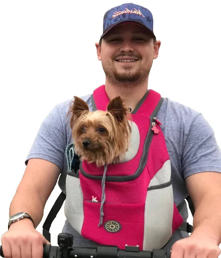 Unisex ventilated dog carrier backpack for hiking & travel, perfect for small to medium dogs. Pet travel bag.