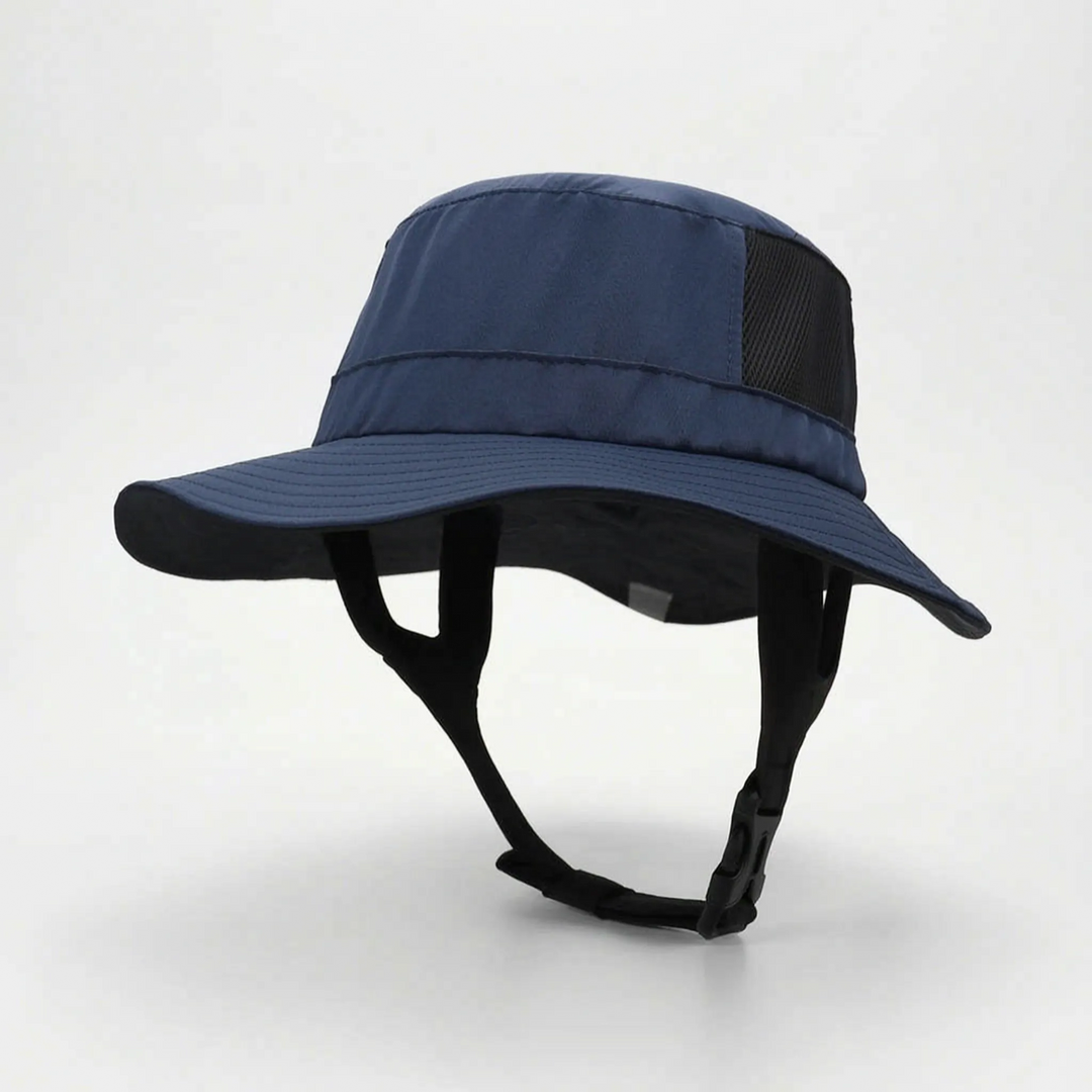 Wide brim, ventilated surf bucket hat. Unisex design for superior sun protection during any outdoor activity.