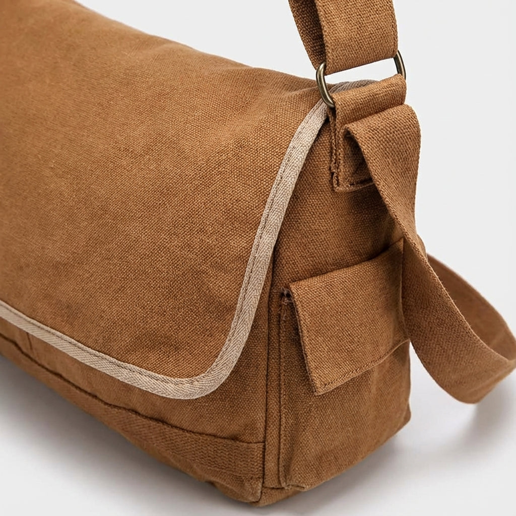 Classic vintage canvas messenger bag, perfect for students & urban explorers. Unisex shoulder bag, great for travel.