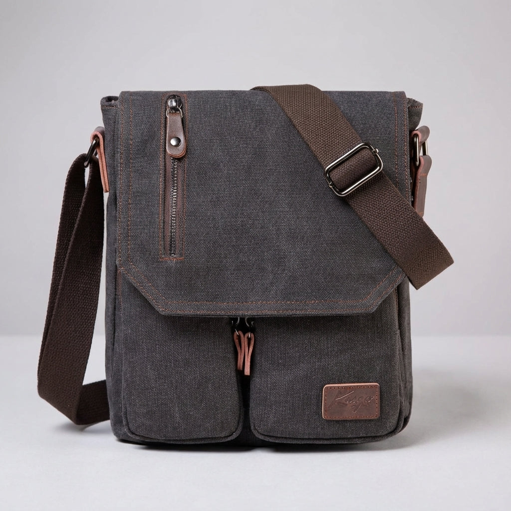 Durable vintage canvas messenger bag texture, highlighting rugged material for everyday use.