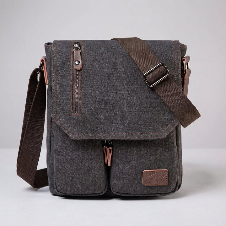 Durable vintage canvas messenger bag texture, highlighting rugged material for everyday use.
