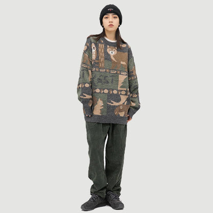 Casual unisex vintage forest friends cozy sweater. Comfortable relaxed fit pullover, perfect for autumn days.