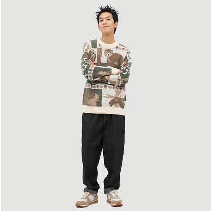 Warm vintage unisex forest friends cozy sweater. Relaxed fit pullover, excellent for layering or casual outings.